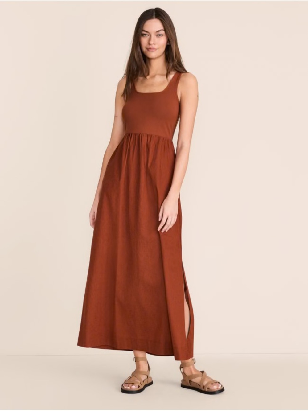 Sleeveless Brown Maxi Dress